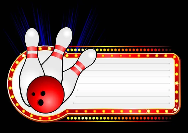 Osvětlená Značka Zábavy Bowlingovou Koulí Kolíky — Stockový vektor