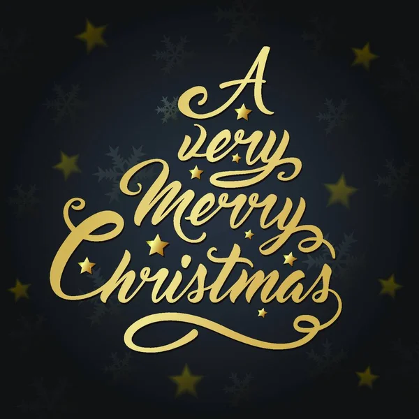 Чорний Різдвяний Фон Золотим Вітальним Написом Сніжинками Листи Вигляді Ялинки — стоковий вектор