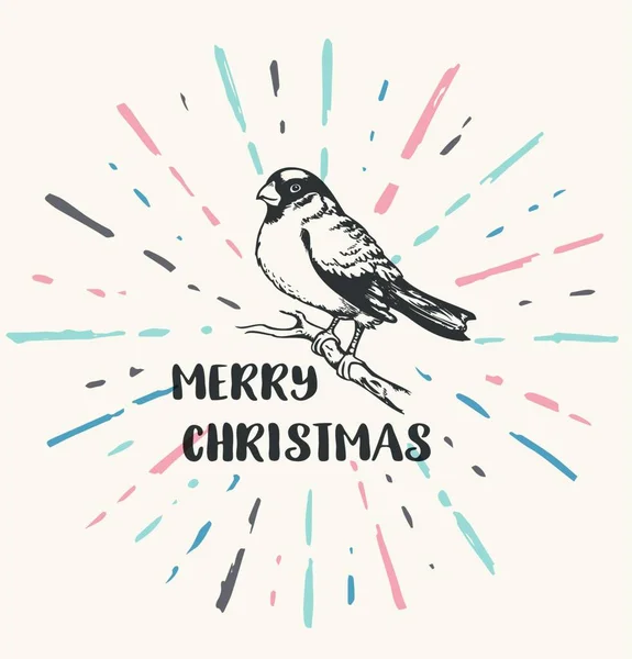 Vintage Vector Christmas Background Bullfinch Design Christmas Card — Stock Vector