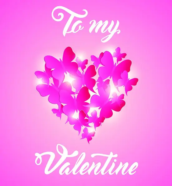 Carte Souhaits Décorative Pour Saint Valentin Avec Cœur Papillons Roses — Image vectorielle