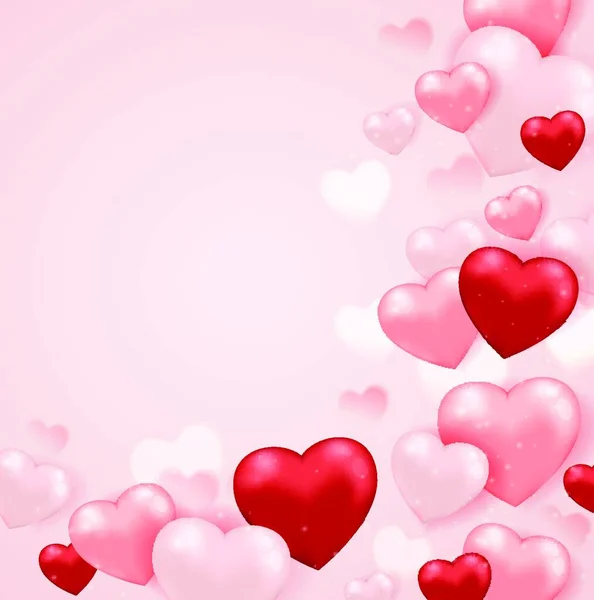 バレンタインデーのピンクの背景に赤とピンクのハートバルーン — ストックベクタ