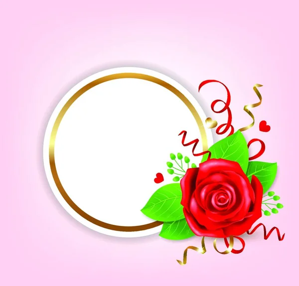 Decoratieve Romantische Ronde Banner Voor Valentijnsdag Rsquo Met Rode Roos — Stockvector