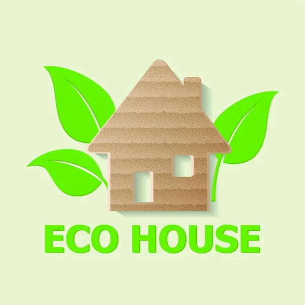 Casa Cartone Foglie Verdi Concetto Ecologia — Vettoriale Stock