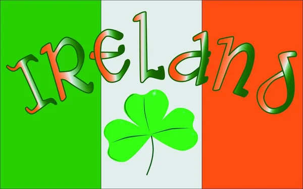 Прапор Республіки Ірландія Текстом Ірландія Щасливим Шамком Символом Ірландського Народу — стоковий вектор
