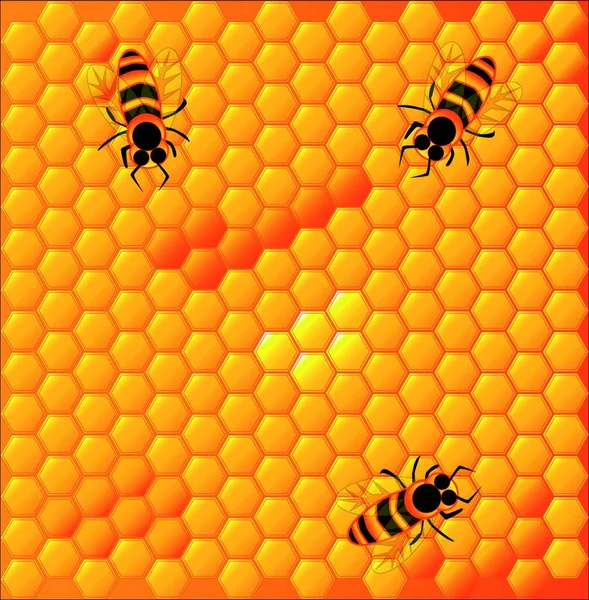 Codo Miel Amarillo Brillante Con Abejas Fondo Dorado — Archivo Imágenes Vectoriales