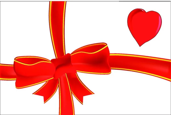 Uma Etiqueta Cartão Amantes Com Arco Cetim Coração Vermelho Isolado —  Vetores de Stock