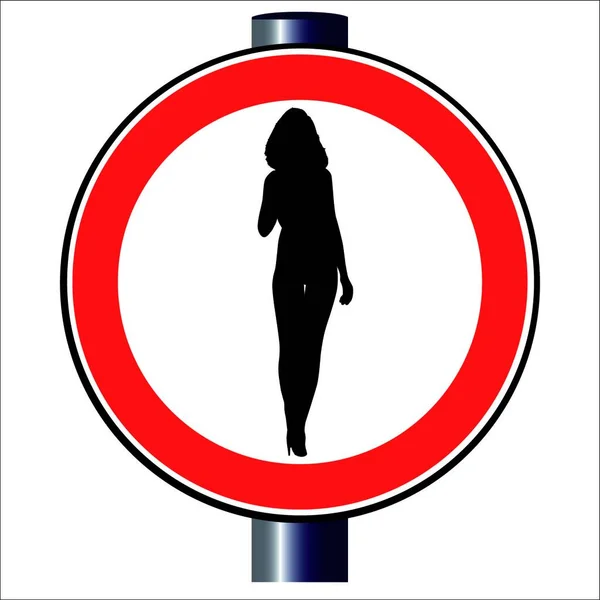 Grand Trafic Rond Rouge Affichant Une Jeune Femme Sexy — Image vectorielle