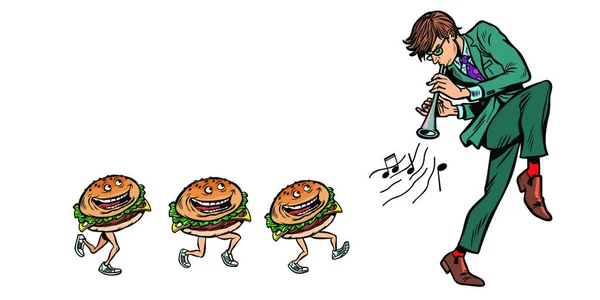 Hamburgery Dla Faceta Rogu Rury Komiks Pop Sztuka Retro Wektor — Wektor stockowy