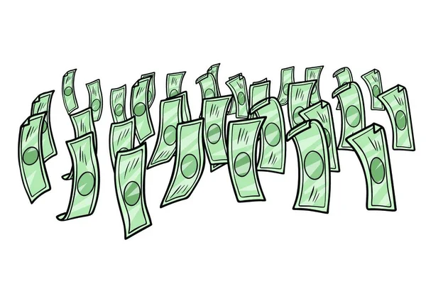 Argent Dollars Comptant Dessin Animé Pop Art Rétro Vectoriel Illustration — Image vectorielle