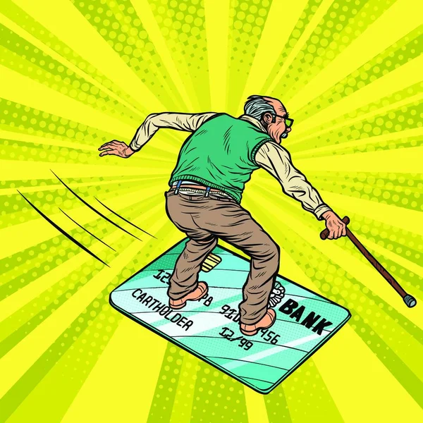 Vieil Homme Retraite Carte Bancaire Faire Snowboard Eau Carte Bancaire — Image vectorielle