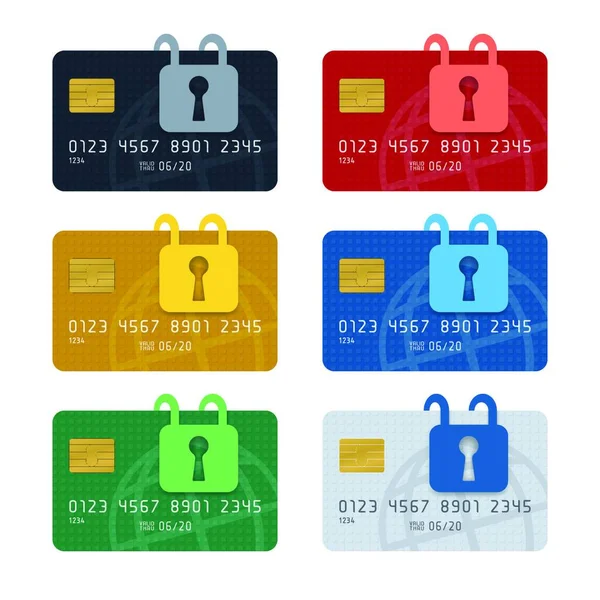 白い背景に南京錠付きの安全なオンラインショッピングアイコン クレジットカードのアイコン 金融概念設計 — ストックベクタ