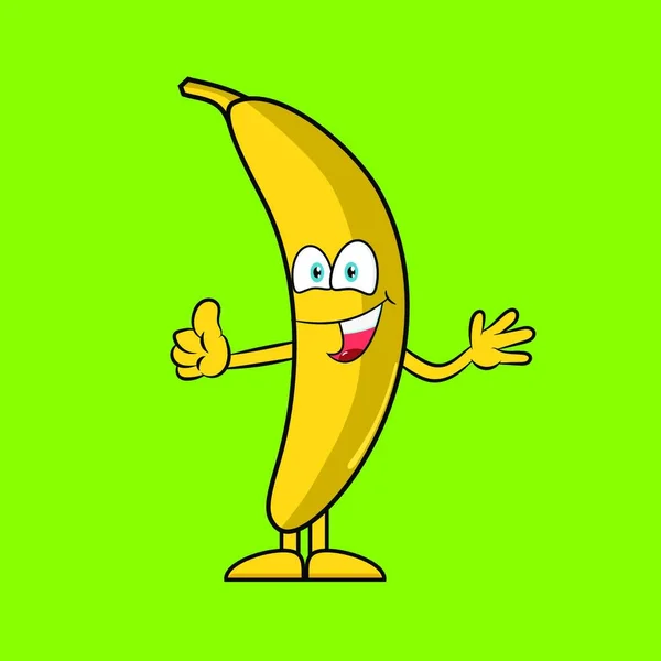 Glad Tecknad Banan Med Tummen Upp Vektor Illustration Hälsosam Mat — Stock vektor