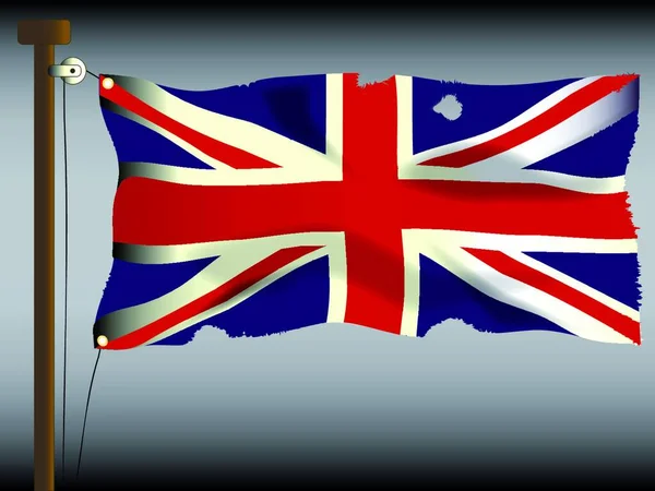 イギリス連合旗 British Union Flag またはユニオンジャック Union Jack 大砲とマスケット銃によって損傷を受けた艦 — ストックベクタ