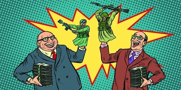 Πολιτικοί Ξεκινούν Πολέμους Για Χρήμα Επιχειρηματίες Γελούσαν Στρατιώτες Που Πολεμούσαν — Διανυσματικό Αρχείο