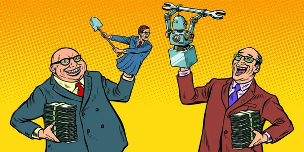 Persone Contro Robot Guerra Posto Lavoro Manipolazione Dei Politici Pop — Vettoriale Stock