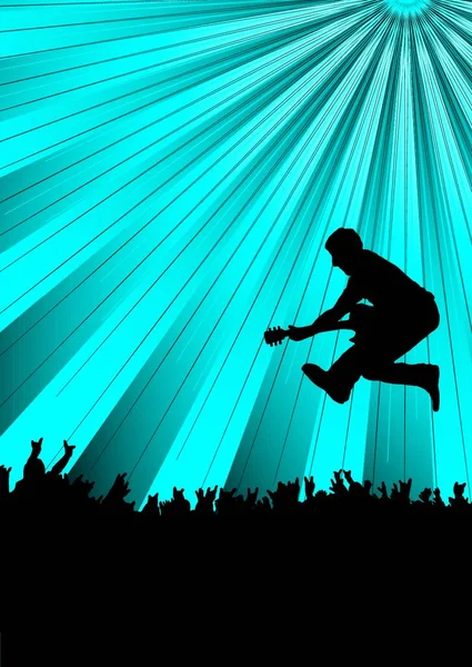 Κιθαρίστας Πηδάει Μέσα Στο Πλήθος Μια Συναυλία Μπλε Φόντο — Διανυσματικό Αρχείο