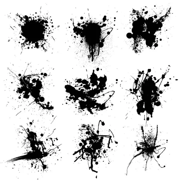 Collection Neuf Taches Encre Noire Blanche — Image vectorielle