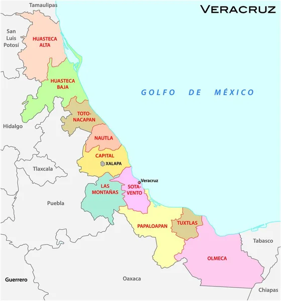 Veracruz Administrative Political Vector Map — Stock Vector