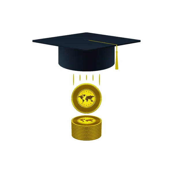 Educatie Ondersteuning Pictogram Met Goud Stack Graduatie Cap Witte Achtergrond — Stockvector