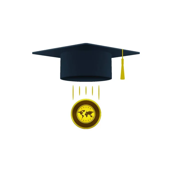 Educatie Ondersteuning Pictogram Met Goud Graduatie Cap Witte Achtergrond Ontwerp — Stockvector