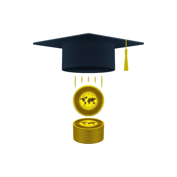 Bildungs Unterstützungs Symbol Mit Goldstapel Und Abschlussmütze Auf Weißem Hintergrund — Stockvektor