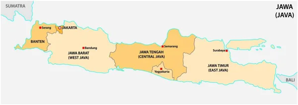 Prosta Administracyjna Polityczna Mapa Wektorowa Indonezyjskiej Wyspy Java — Wektor stockowy