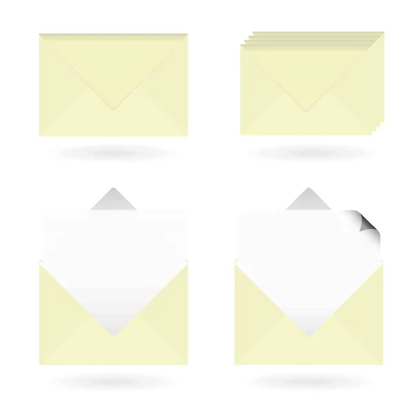 Set Four Business Icons Envelopes Drop Shadow — Stock Vector