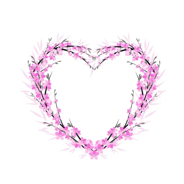 Illustration Vectorielle Cœur Forme Fleur Décoration Florale Sakura — Image vectorielle
