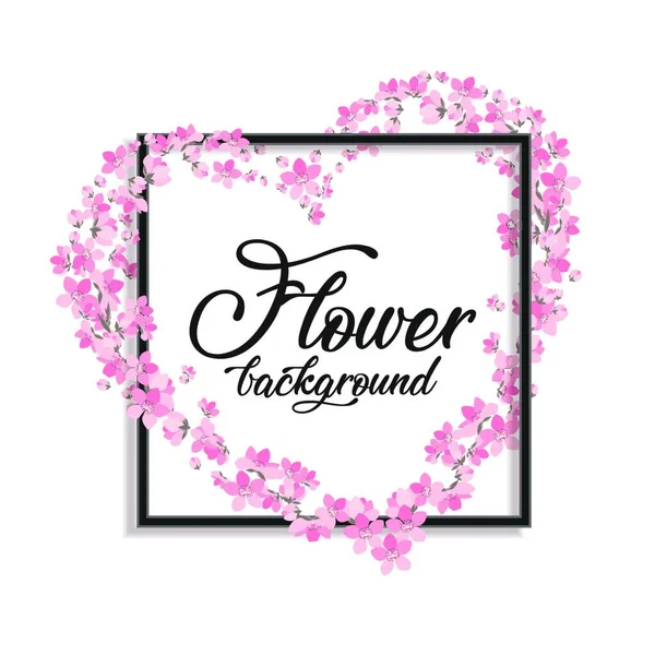 Ilustración Vectorial Del Corazón Forma Flor Decoración Flores Sakura — Vector de stock