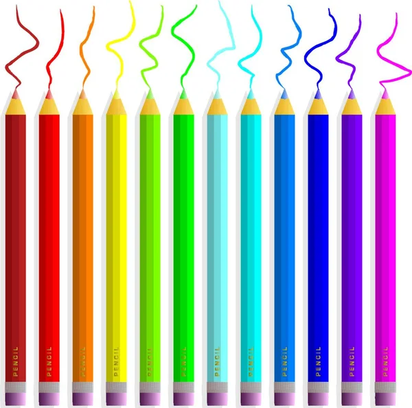 Illustration Von Buntstiften Die Alle Farben Des Regenbogens Abdecken — Stockvektor