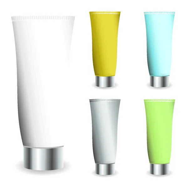 Cosmetische Crème Collectie Verschillende Gekleurde Buizen Met Schaduwen — Stockvector