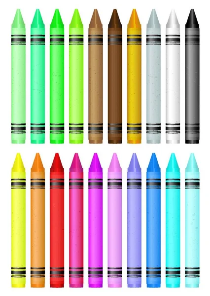 Selection Many Wax Crayons Rainbow Selection Colors — Stock Vector