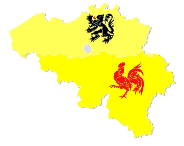ベルギーのベクトル地図3つの地域フラマン語 ワロン語 首都ブリュッセル旗の形をした — ストックベクタ
