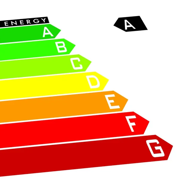 Energielabel Met Veelkleurige Pijlen Onder Een Hoek — Stockvector