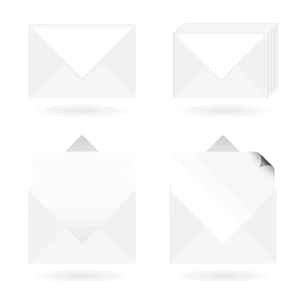 Envelopes Brancos Com Sombra Com Letra Página Enrolar — Vetor de Stock