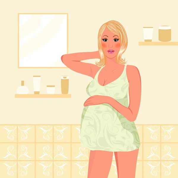 Illustratie Van Zwangere Vrouwen Badkamer Vector — Stockvector