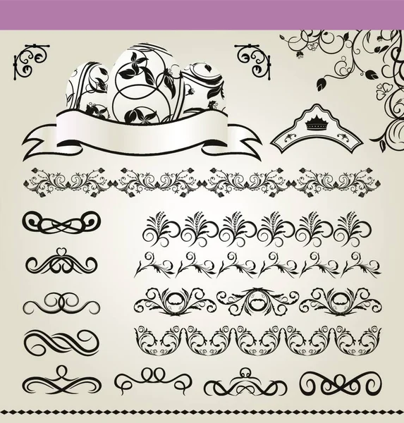 Illustratieset Bloemsierlijke Designelementen Vector — Stockvector