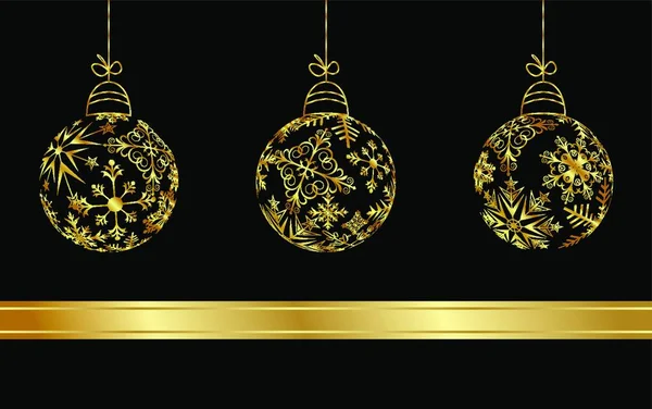 Illustratie Set Kerstballen Gemaakt Van Gouden Sneeuwvlokken Vector — Stockvector