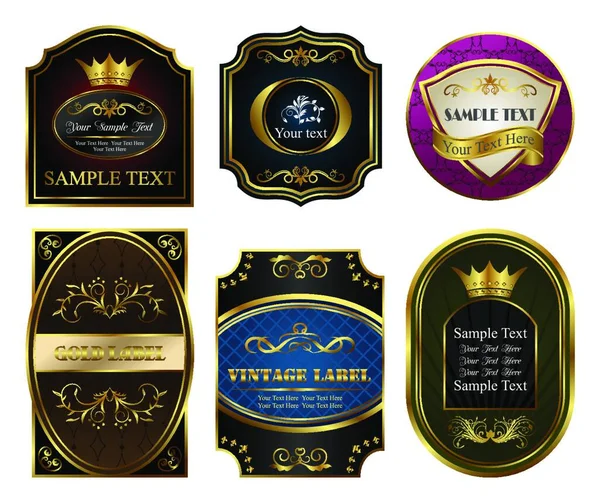 Illustration Set Colored Gold Framed Labels Vector — Stock Vector