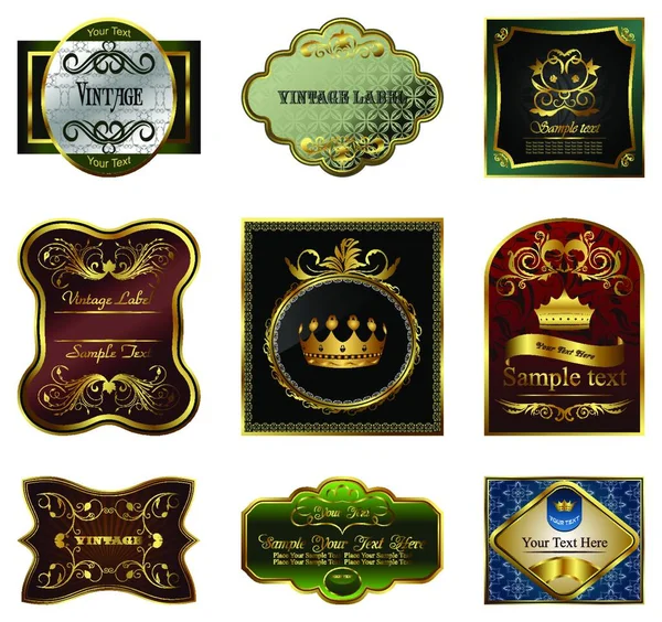 Definir Ilustração Etiquetas Decorativas Quadros Ouro Cor Vector — Vetor de Stock