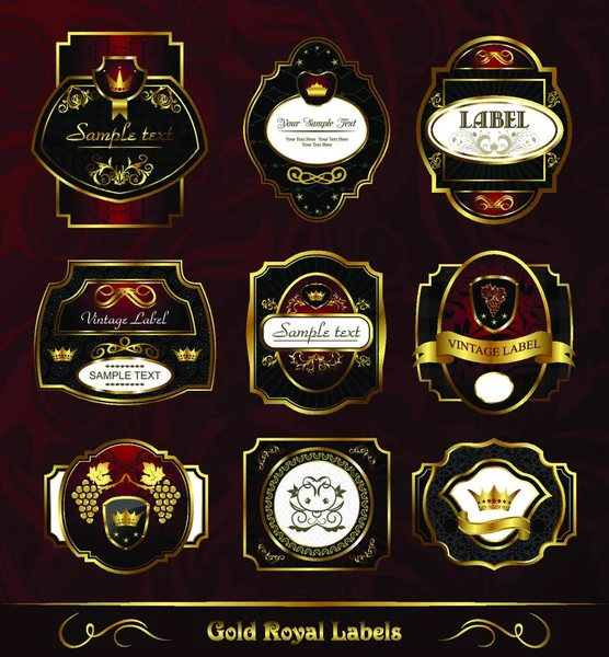 Set Ilustración Etiquetas Enmarcadas Oro Oscuro Vector — Vector de stock