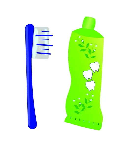 Vector Illustratie Van Een Tandenborstel Met Tandpasta Tube — Stockvector