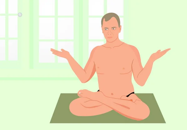 Ilustração Realista Yogas Homem Medita Sala Esportes —  Vetores de Stock