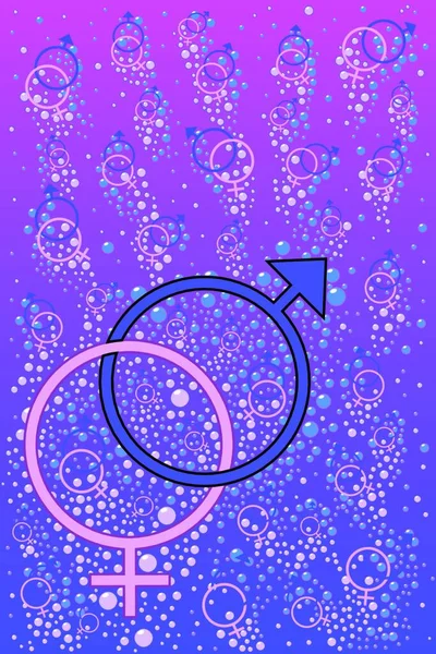 Manliga Och Kvinnliga Symbolerna Bubblar Vatten — Stock vektor