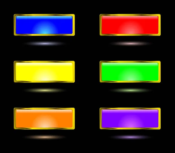 Coleção Seis Botões Cheios Gel Com Chanfro Dourado — Vetor de Stock