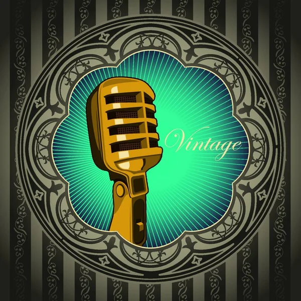 Bannière Vintage Artistique Avec Vieux Microphone — Image vectorielle