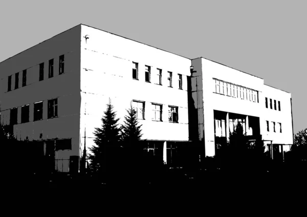 Ilustración Vectorial Blanco Negro Edificio Moderno — Vector de stock