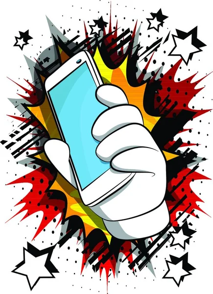 Vektor Cartoon Hand Hält Ein Handy Illustrierte Hand Mit Smartphone — Stockvektor