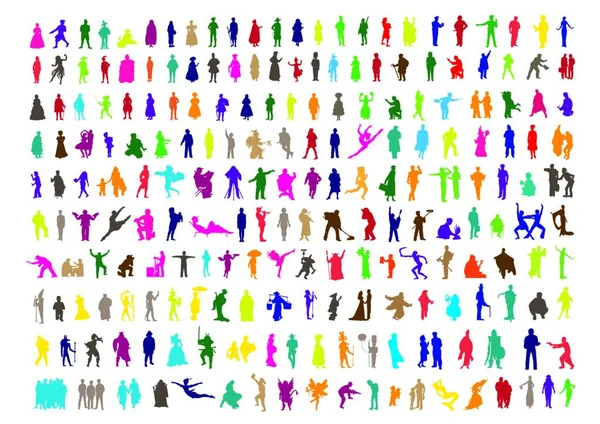 Large Group People Standing Together Holding Different Hands Original Photoset — Stock Vector