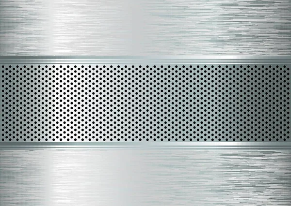 Silber Metall Abstrakten Hintergrund Mit Gelochten Löchern Und Gebürsteter Oberfläche — Stockvektor